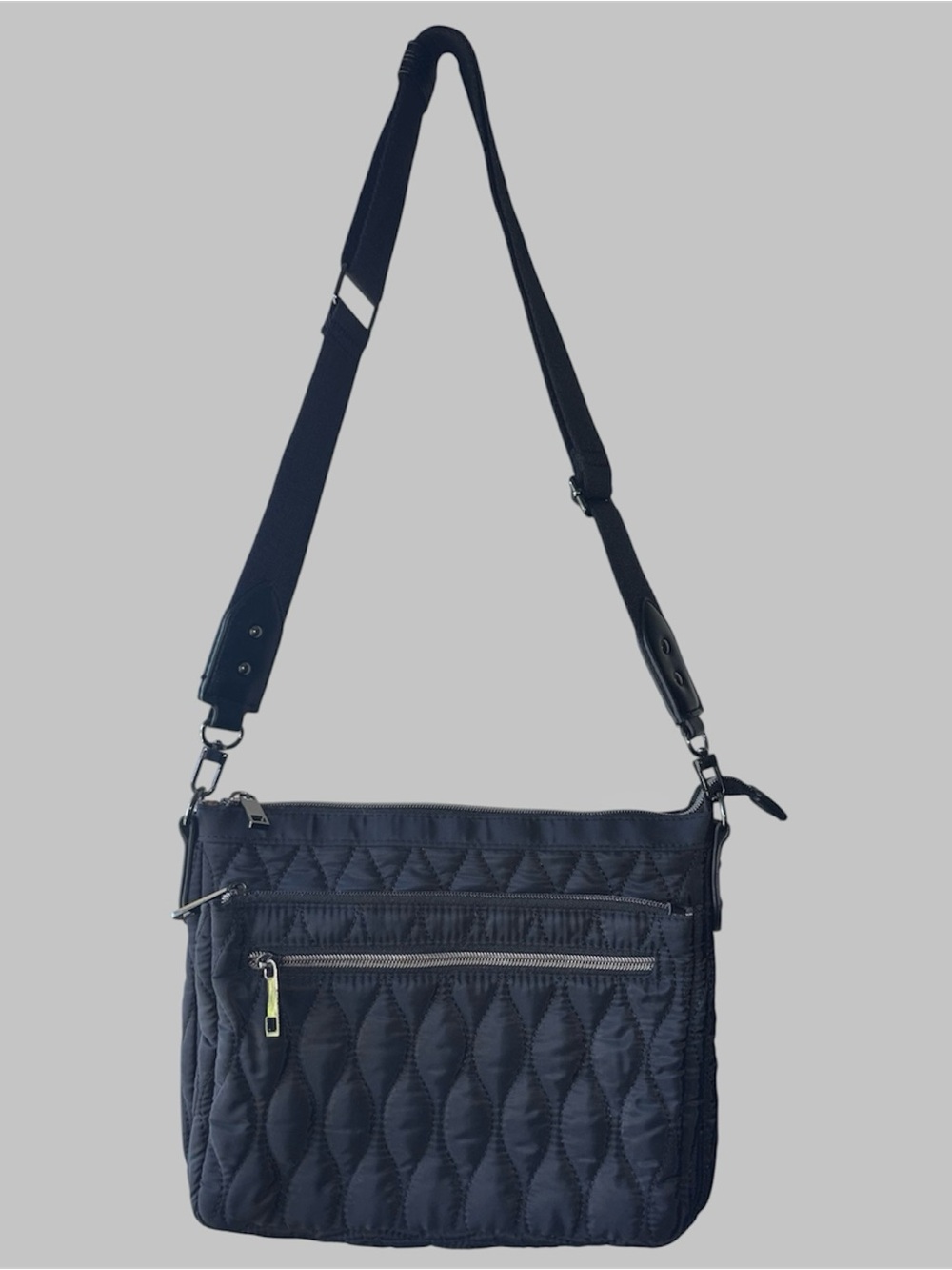 Black Quilted Crossbody Bag Leopard Print Lining Adjustable Strap